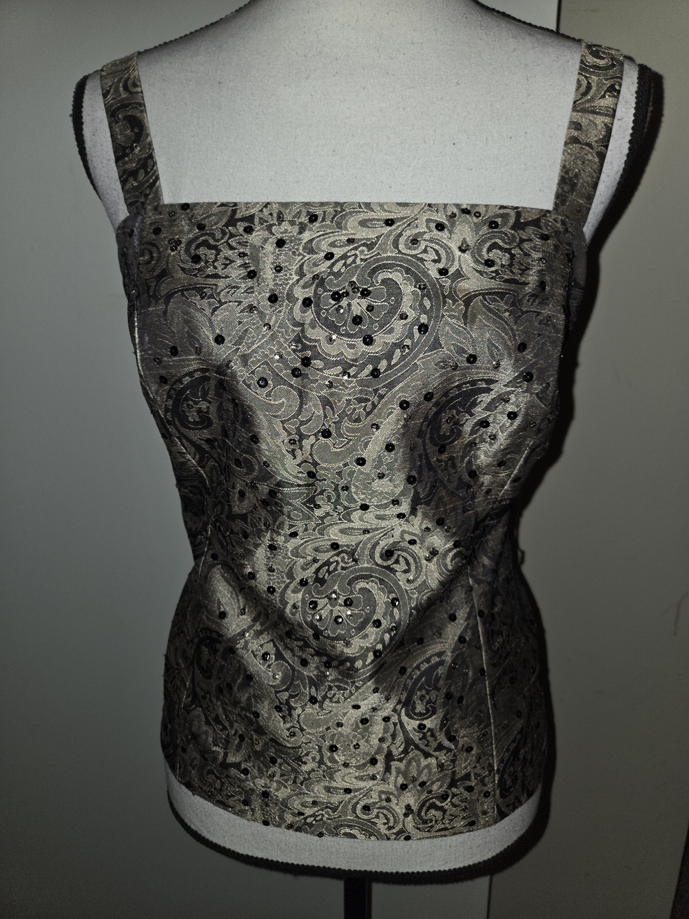 R&M Richards Metallic Paisley Square-Neck Camisole - Black and Gold